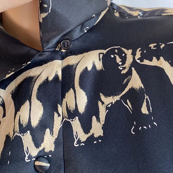 Ann May 100% silk bear print long sleeve blouse top size S - Picture 6 of 9